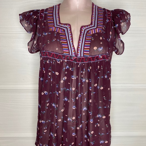 Ulla Johson Silk Floral Sheer Blouse Top Boho Bohemian Peasant Sz 4 - Picture 16 of 16